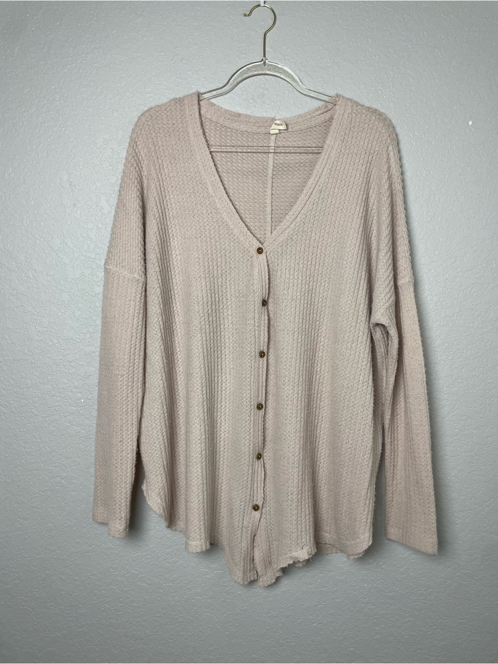 Wishlist Beige Waffle-Knit Button Cardigan Size M/L So Soft!